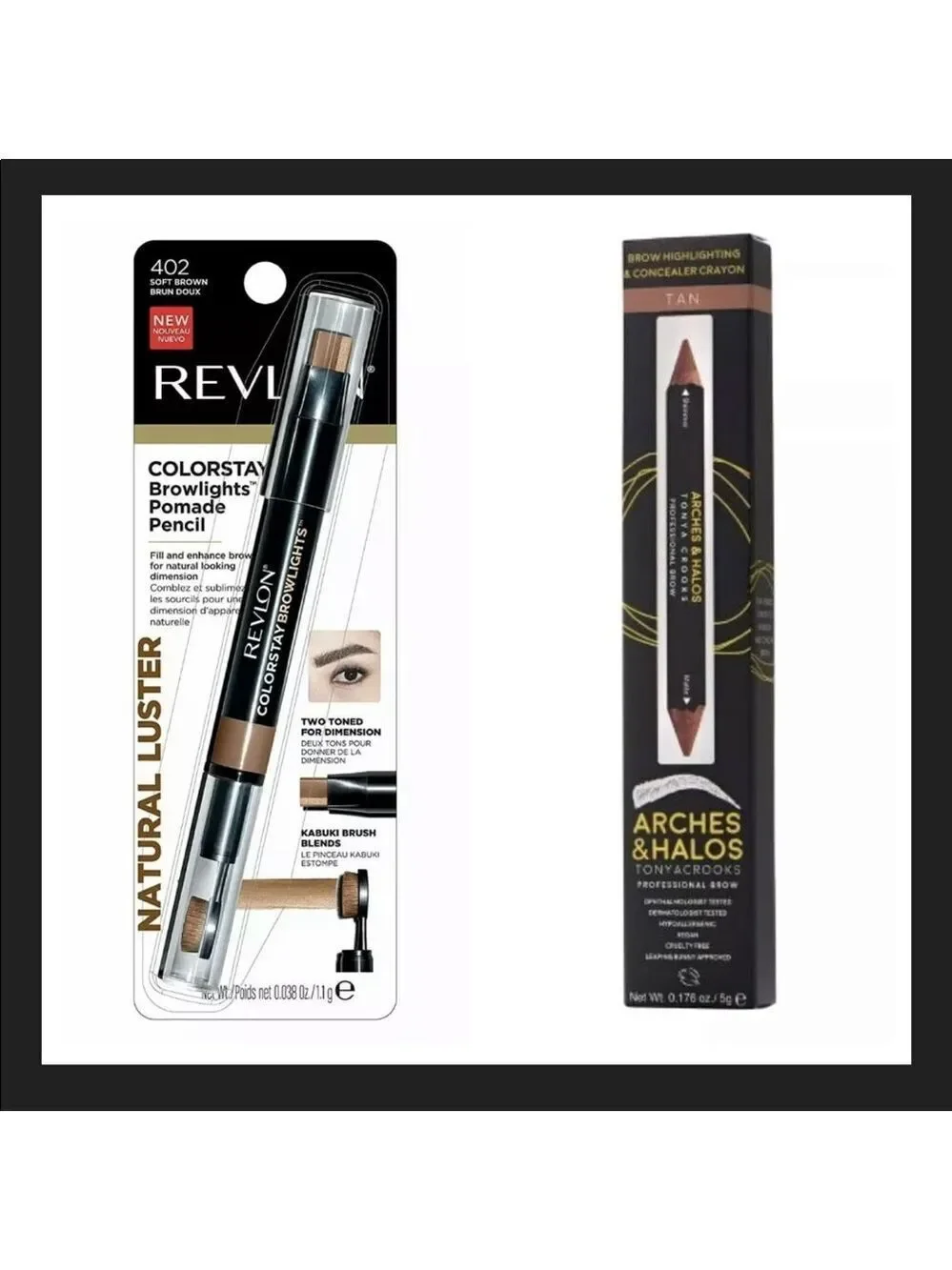 Set Of 2 Brand New Eyebrow Pencils, Revlon & Arches And Halo, Tan And Brown